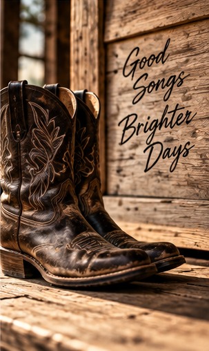 Western cowboy boots on a wooden porch
